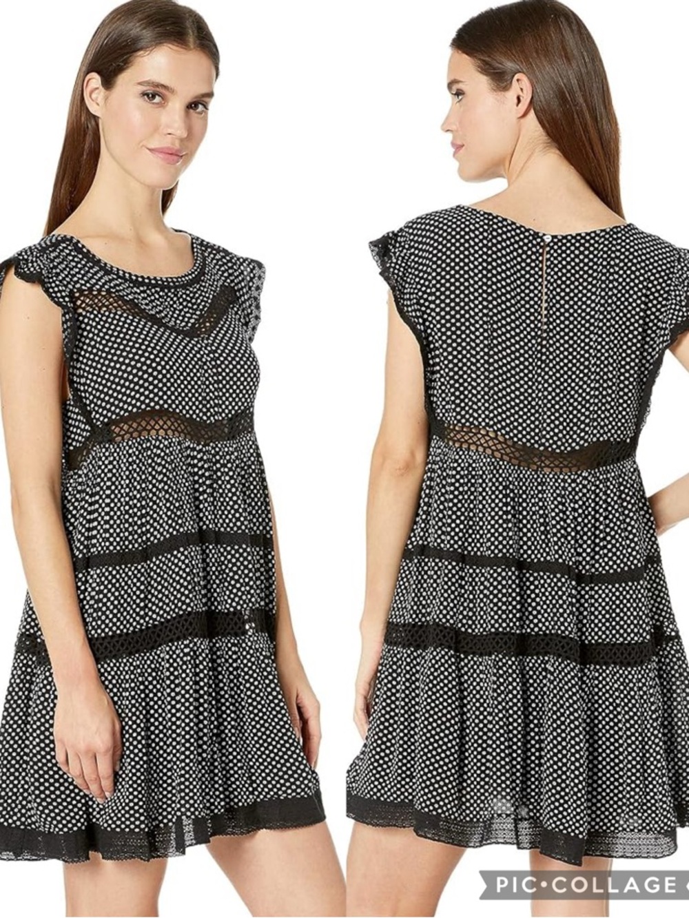 Free People Black Ditzy Floral Crochet Lace Babydoll Dress